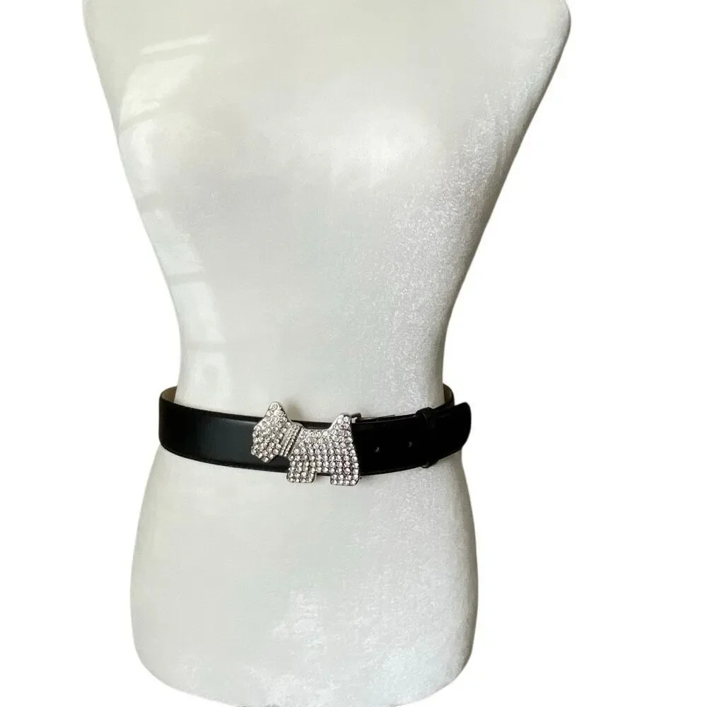 Rhinestone Dog Westie Scottie Black Leather Belt